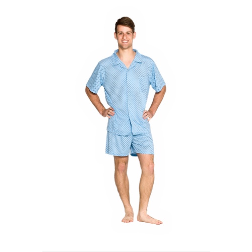 Mens Short Summer Cotton Blend Pyjamas Pjs Set Blue Diamond