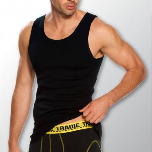 Mens 2 Pack Tradie 3-6XL Pure Cotton Tank Singlets Black Work or Leisure (9SC)