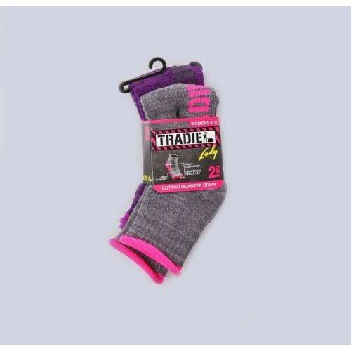 Ladies Tradie 4 Pack Cotton Blend Quarter Crew  Socks Purple Marle & Grey (6BW)
