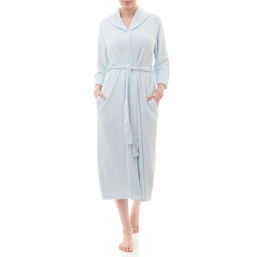 Ladies Givoni Blue Mid Length Towelling Dressing Gown Robe 3/4 Sleeve (79)