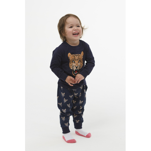 Girls Sizes 0-2 Navy Blue Cheetah Pyjamas Long Set PJS (2595)