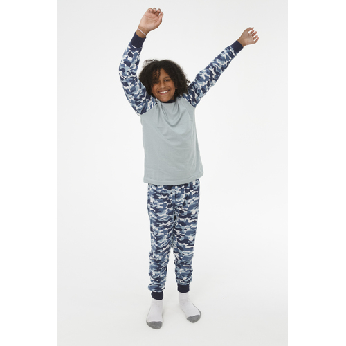 Boys Sizes 8-14 Blue Camo Camouflage Long Set PJS Pyjamas (2644)