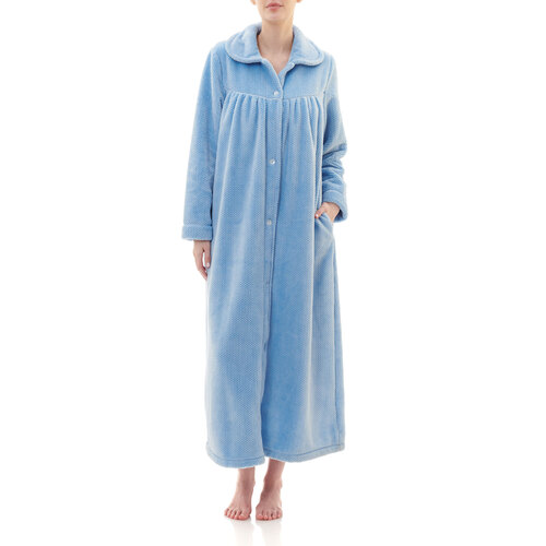 Ladies Givoni Blue Long Luxury Button Dressing Gown Robe (40 Willow)