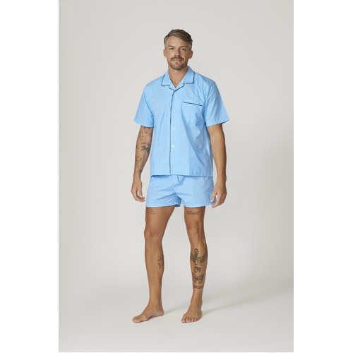 Mens Contare Size S-7XL Light Blue Squares Short PJS Pyjamas Set