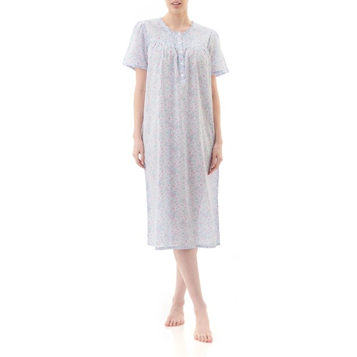 Ladies PJS Givoni Pink Blue Cotton Short Sleeve Nightie Mid Length (Georgia 39G)