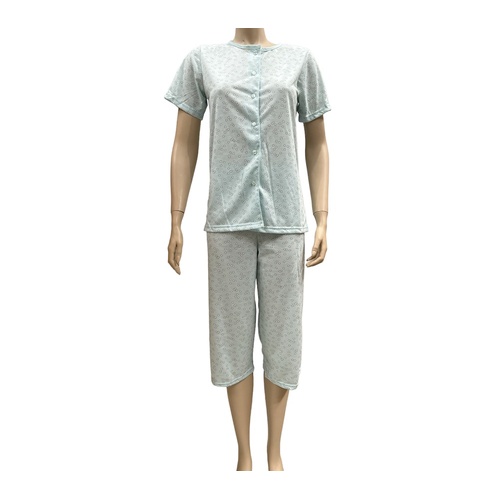 Ladies Blue Floral Summer Short Sleeve Pyjamas Capri Pants PJS Set (LS32)