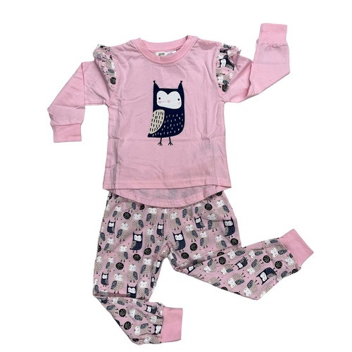 Girls Sizes 3-7 Pink Owl Print Cotton Blend Pyjamas Long Set PJS (3065)