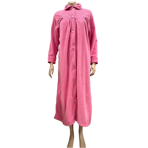 Ladies Givoni Pink Carnation Long Length Button Dressing Gown Bath Robe (89)