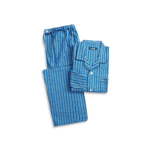 Mens Lynx Size S-7XL Classic Blue Stripe Flannelette PJS Pyjamas Long Set CBS