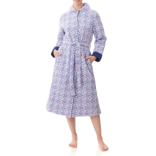 Ladies Givoni Cotton Quilted Mid Length Wrap Button Dressing Gown Bath Robe (Kara 31K)