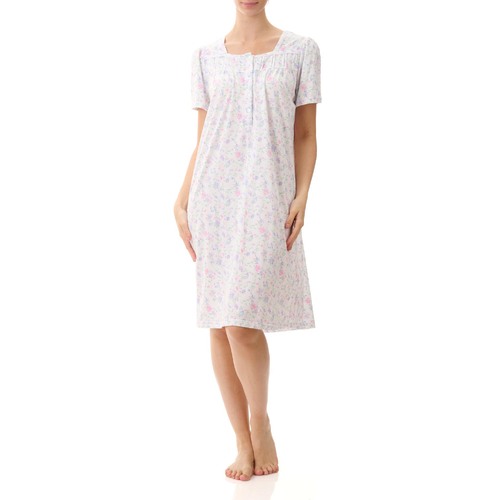 Ladies PJS Givoni Floral Cotton Short Sleeve Nightie Short Length (Gabrielle 89G)