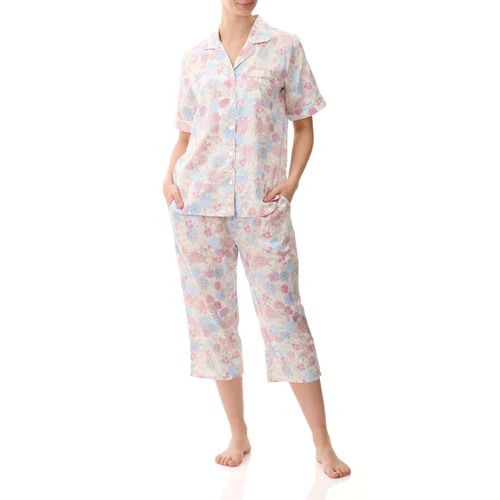 Ladies Givoni Cotton 2 Piece Pyjama Set PJS Pink Blue Floral (Eva 67E)