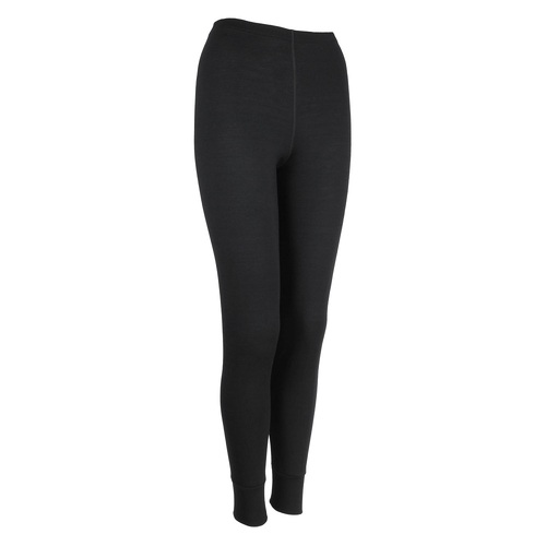 WW Ladies Australia Made Pure Wool 160gsm Long John Pants Thermal Black (U868L)