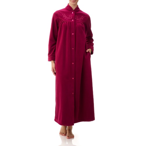 Ladies Givoni Azalea Red Long Length Button Dressing Gown Bath Robe (GB83)