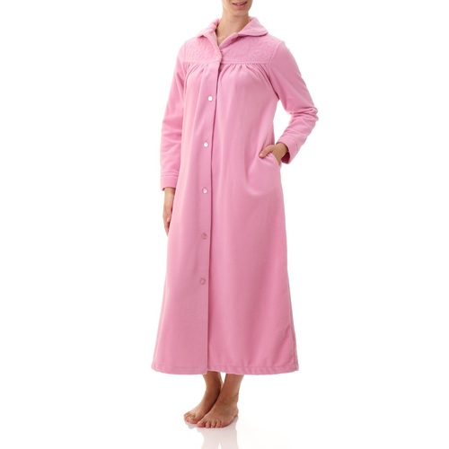 Ladies Givoni Dusty Pink Long Length Button Dressing Gown Bath Robe (GB89)