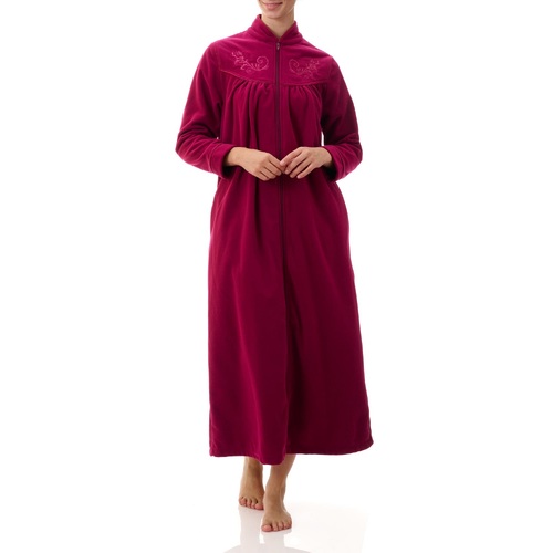 Ladies Givoni Azalea Red Long Length Zip Dressing Gown Bath Robe (GB82)