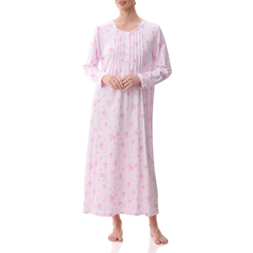 Ladies Givoni Cotton Long Length Nightie Pink Floral PJS (Kirra 25K)