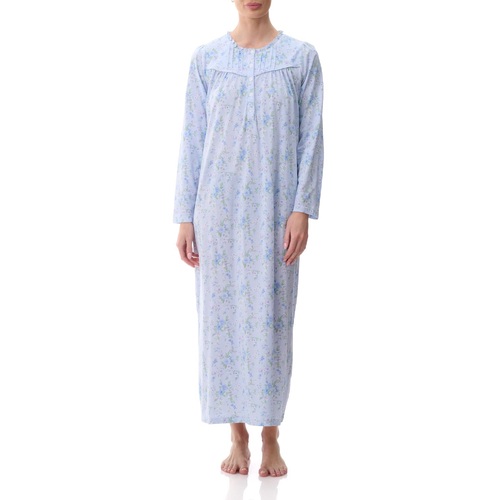 Ladies Givoni Cotton Long Length Nightie Blue Floral PJS (Gina 37G)