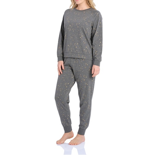 Ladies Magnolia Lounge Grey Star Print Long Pyjamas PJS Set 