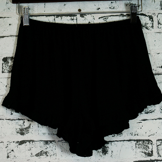 Ladies PJS Cotton Blend Frill Knit Sleep Shorts Pyjamas Black