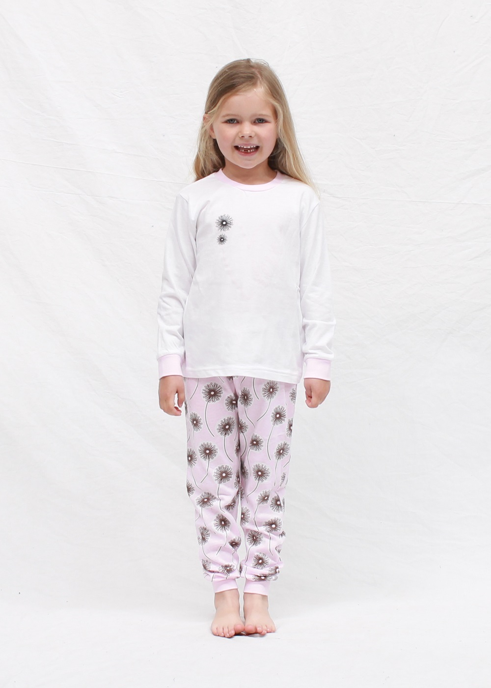 Girls Sizes 3-7 White Love Dandelion Pyjamas Long Set PJS