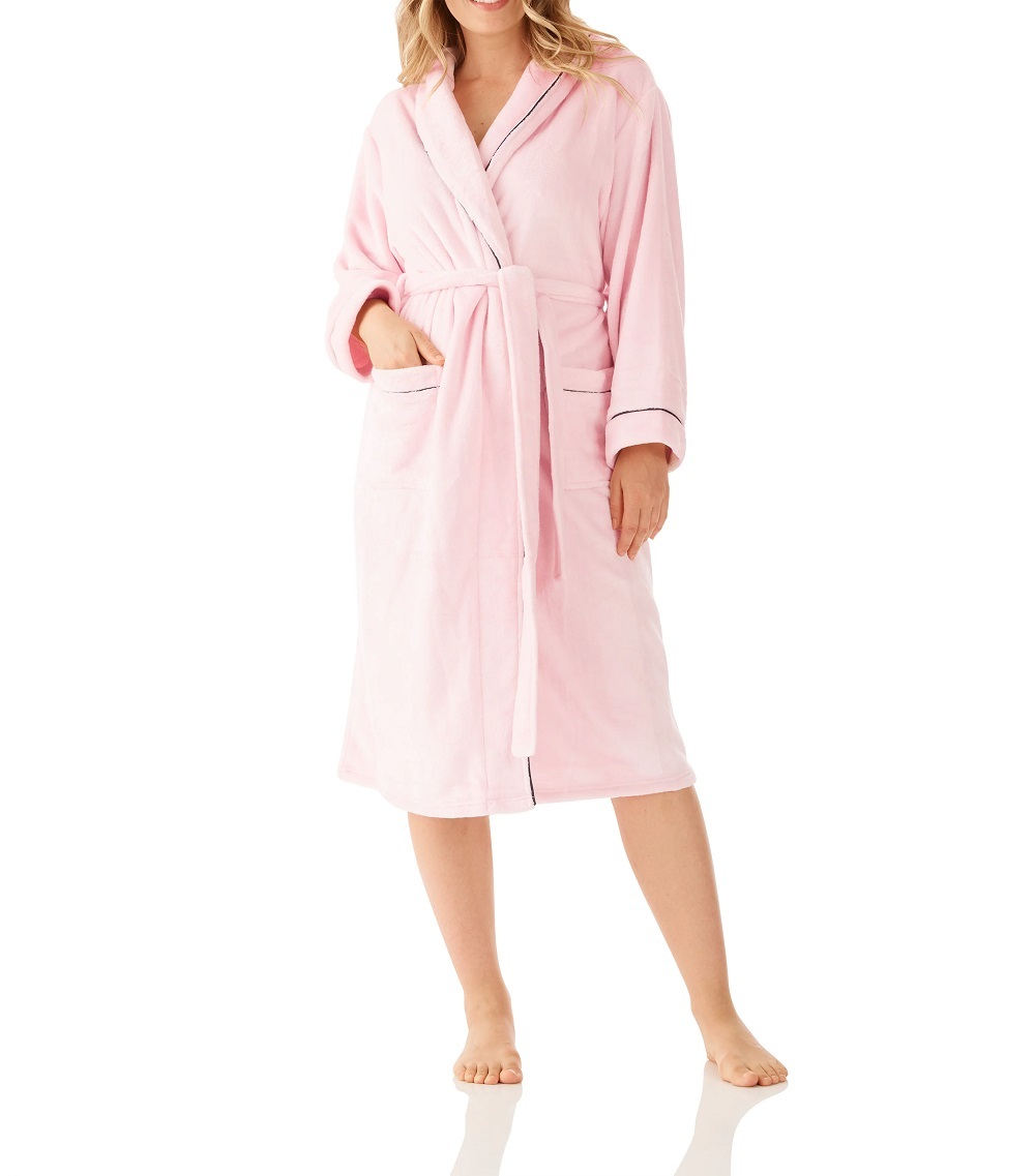 Ladies Magnolia Lounge Lux Fleece Pink Dressing Gown Bath Robe