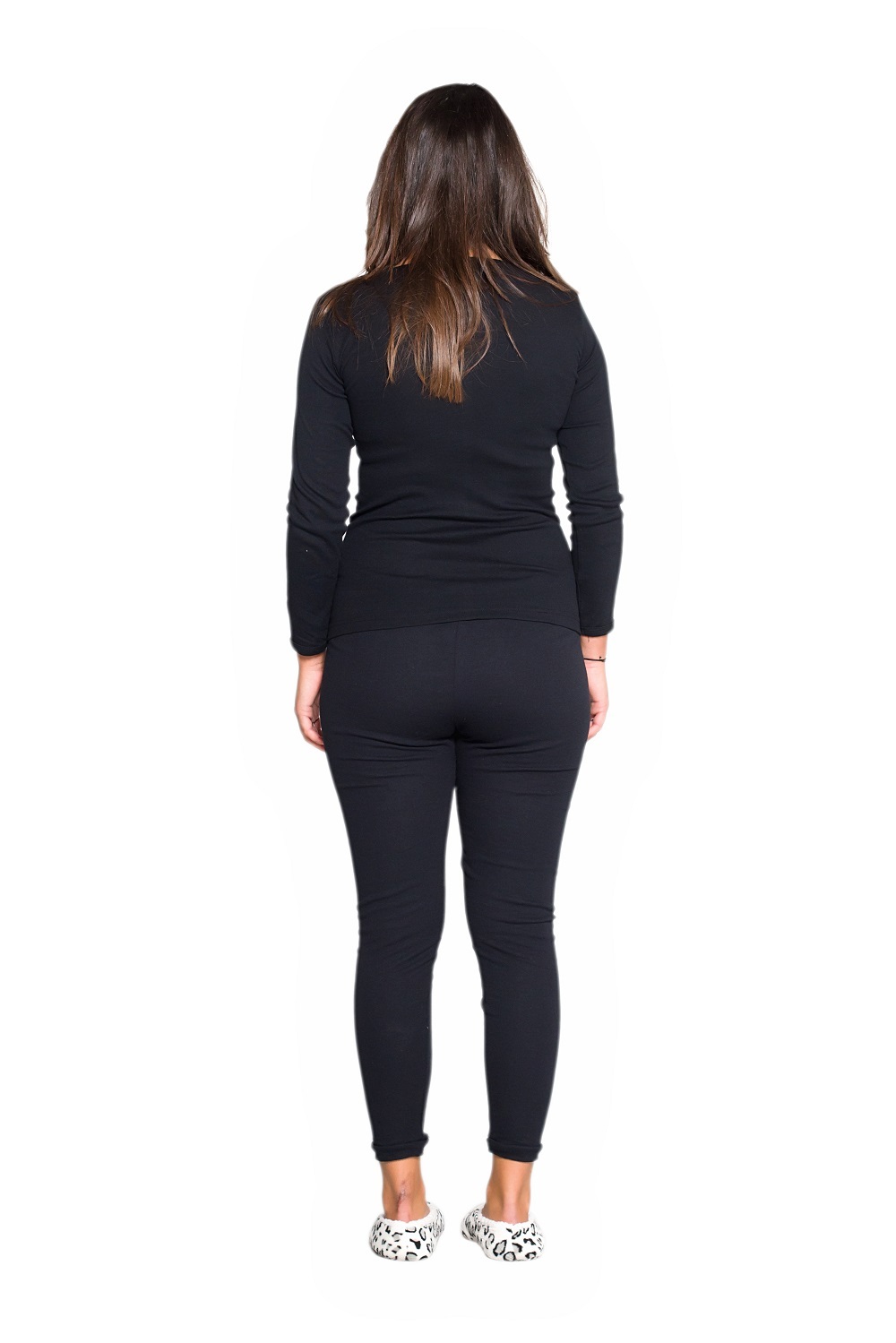 Ladies Black Cotton Blend Thermal Underwear Spencer Long Sleeve & Pants Set