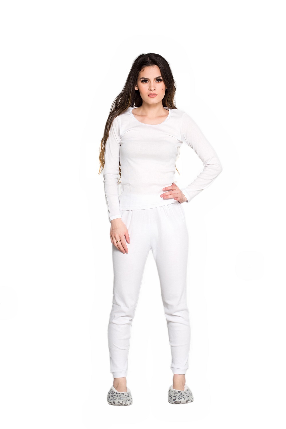 Ladies 2 Pack White Cotton Blend Thermal Underwear Spencer Long Sleeve Top