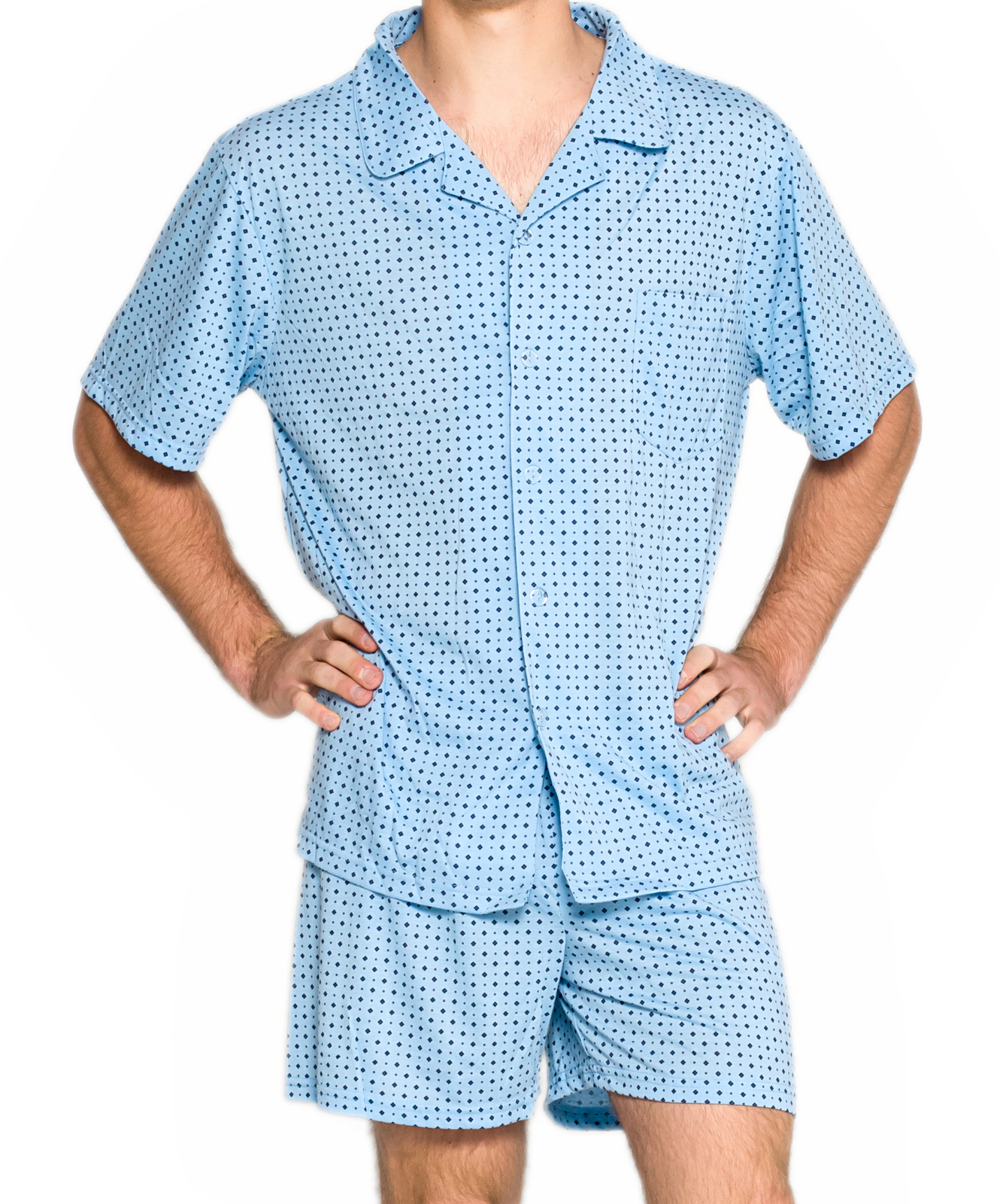 Mens Cotton Pyjamas Size M-XXL 2pc Pjs Set Blue Diamond