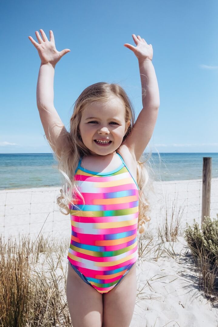 Girls Rainbow Check One-Piece Swimsuit