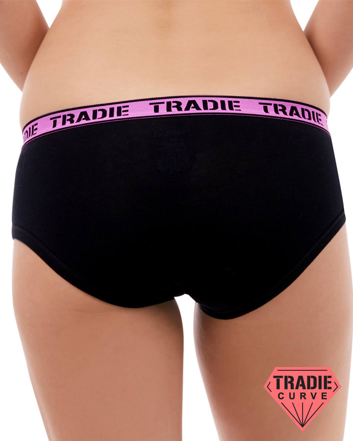 Ladies 6 Pack Size 18-26 Tradie Cotton Boyleg Bound Briefs Black Focus (SL3)