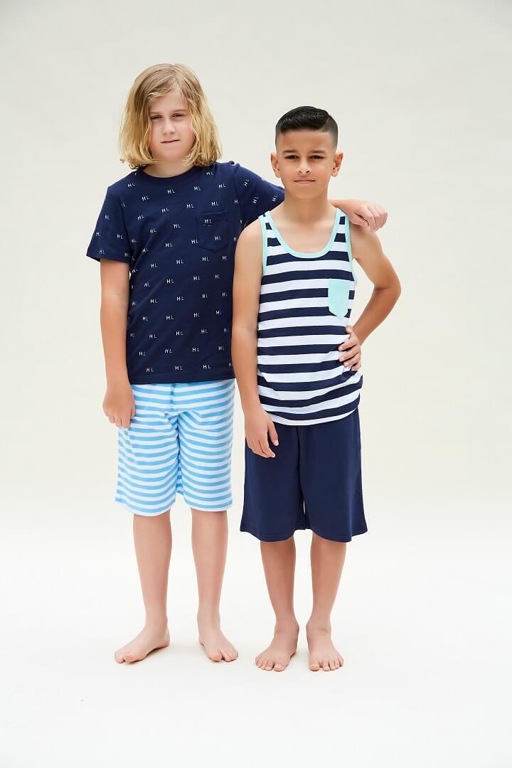 Boys Sizes 9-16 Navy Blue Stripe Cotton Singlet PJS Pyjamas HL