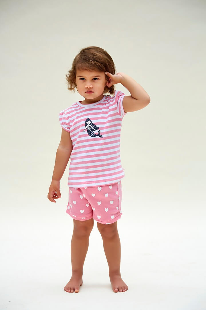 Girls Sizes 5-8 Pink Mermaid Cotton Short Sleeve PJS Pyjamas HL