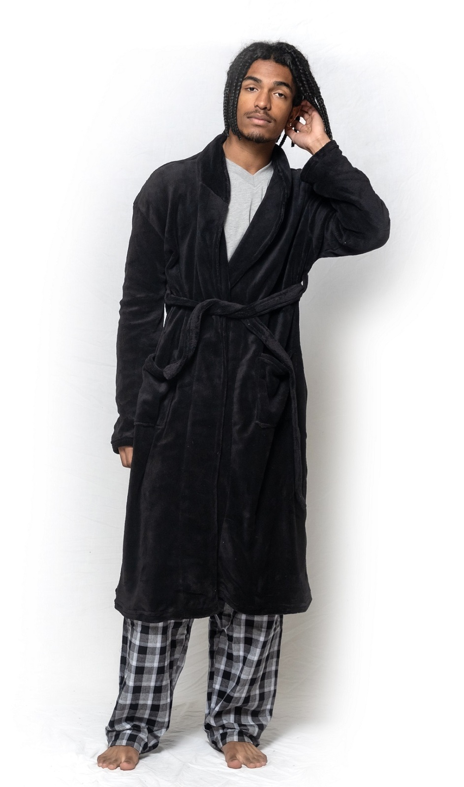 Mens black online fluffy dressing gown