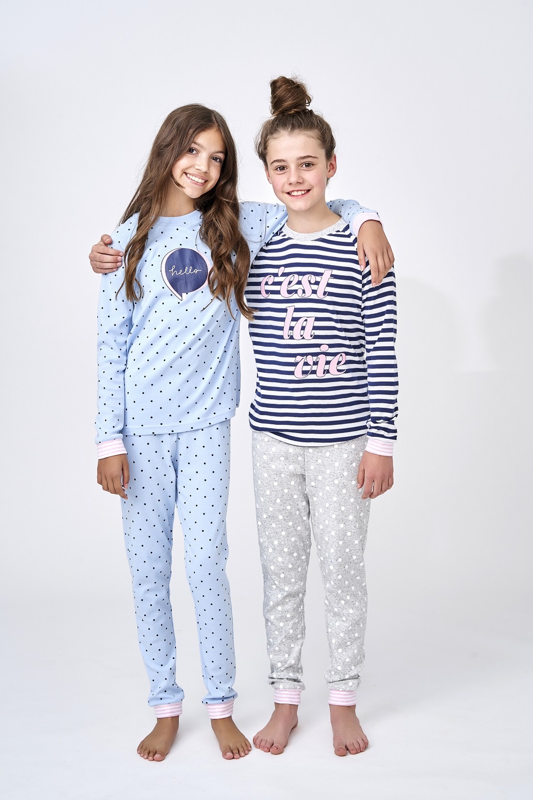 Girls Sizes 10-16 Blue Hello Cotton Long Sleeve PJS Pyjamas HL