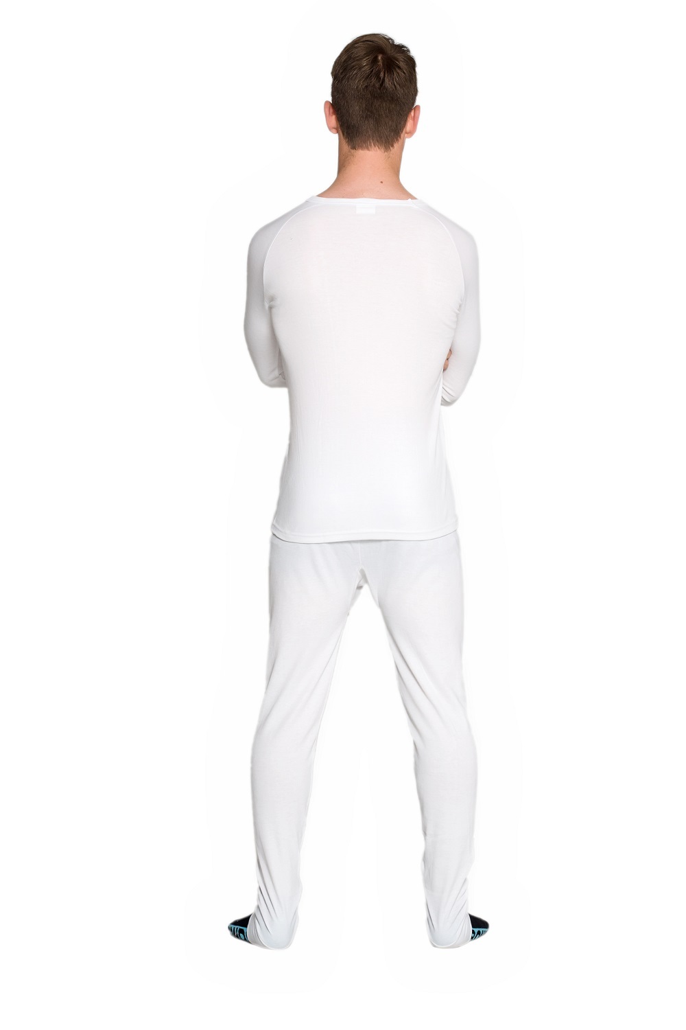 Mens White 2 Pack Cotton Blend Thermal Underwear Long Sleeve