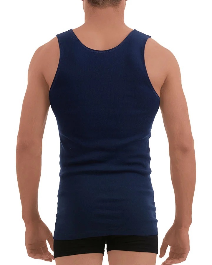 Mens 3 Pack Tradie S-2XL Pure Cotton Tank Singlets Navy Blue Work