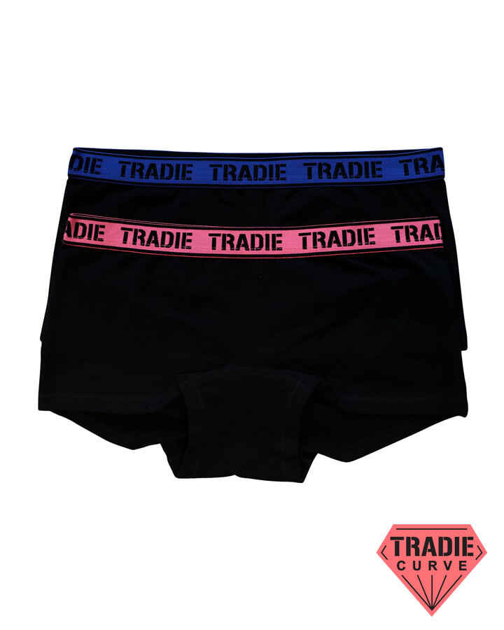 Tradie Girls Shortie 2 Pack - Black - Size 10-12