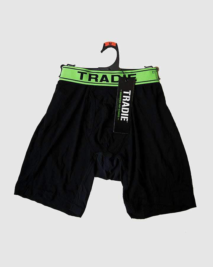Mens 2 Pack Tradie Bamboo Boxer Shorts Long Leg Trunk Black Green (4SK)