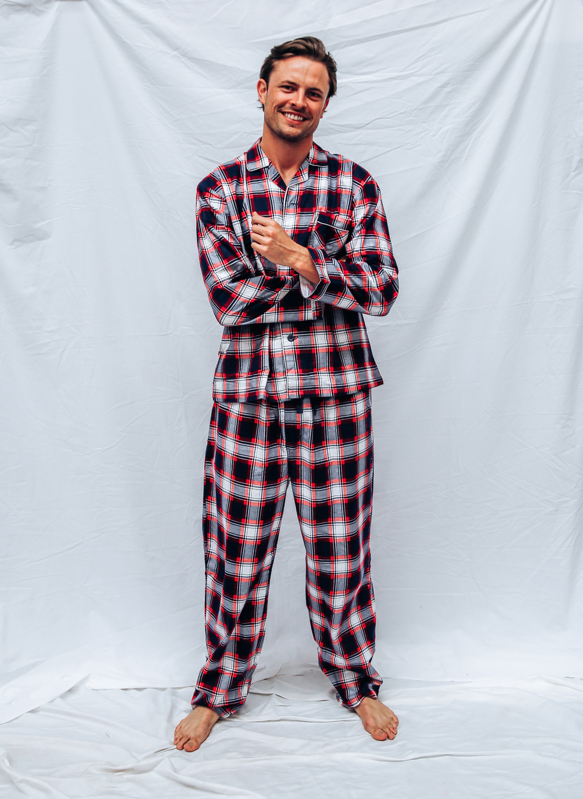 Mens PJS Size S-XXL Pyjamas Pelaco 100% Cotton Flannel Navy Red 6128305
