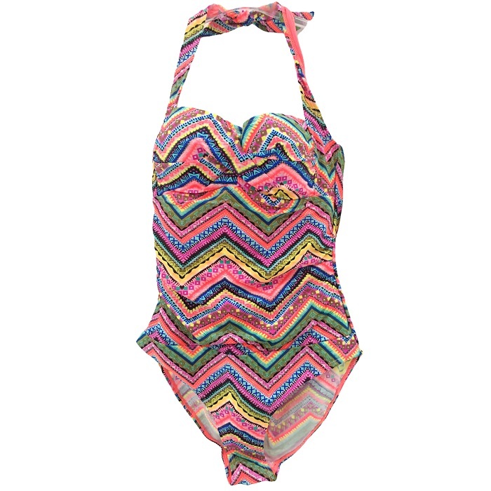Ladies Size 8-16 Coloured Zip Zag Print 1 Piece Swimsuit Bathers UPF50 ...