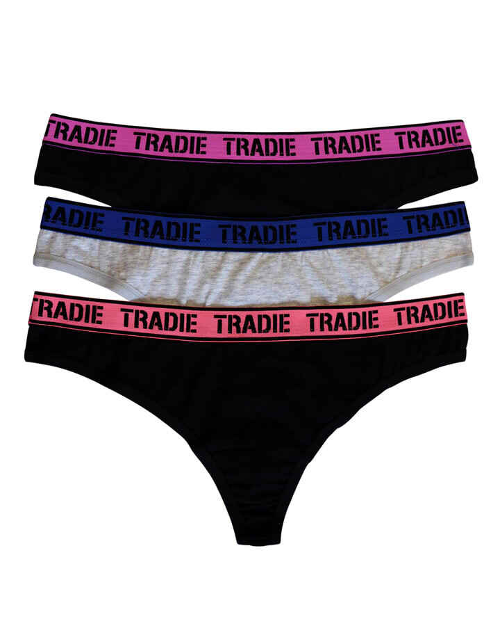 Ladies Tradie 6 Pack Cotton Underwear G-String Briefs Focus (SG3)