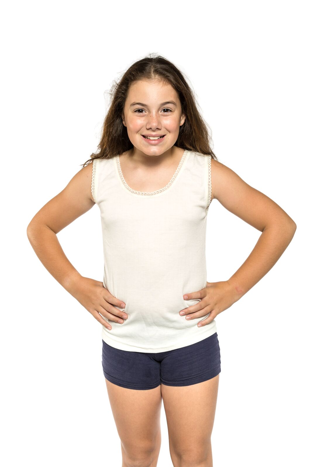 Girls Ktena Australian Made Wool Blend Thermal Singlet Vest Beige