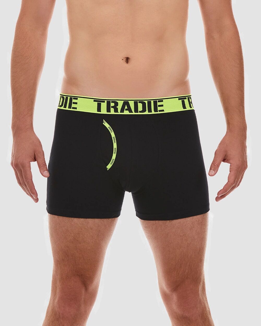 Mens 2 Pack Tradie S-2XL Cotton Boxer Shorts Man Front Trunk Black Yellow  (1SK)