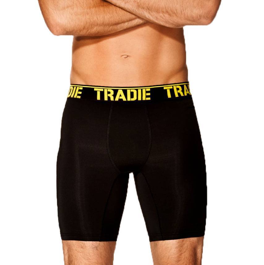 Mens 2 Pack Tradie S-2XL Cotton Boxer Shorts Long Leg Trunk Black (6SK)