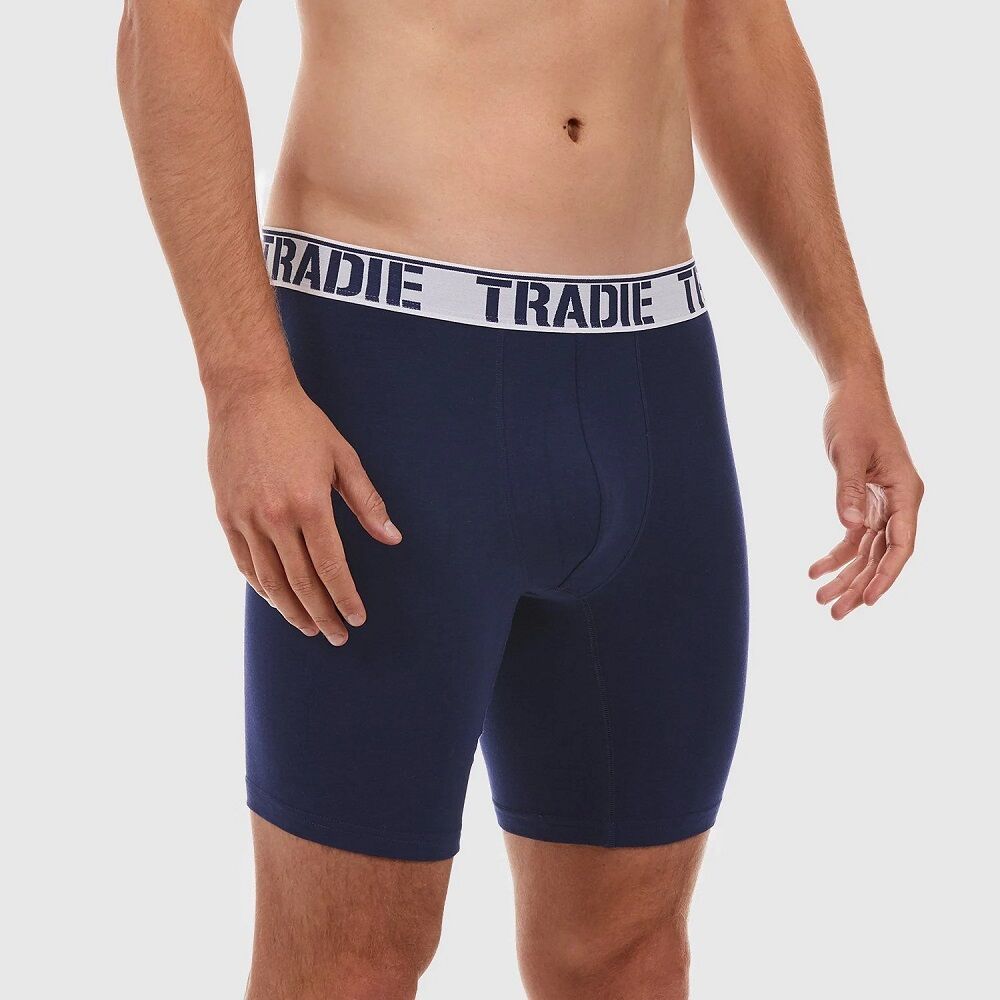 Mens 2 Pack 3-6XL Tradie Boxer Shorts Long Leg Trunk Navy Blue