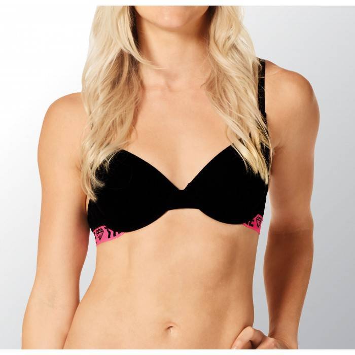 Ladies Tradie Everyday T-Shirt Bra Black with Fluro Pink (5SR)