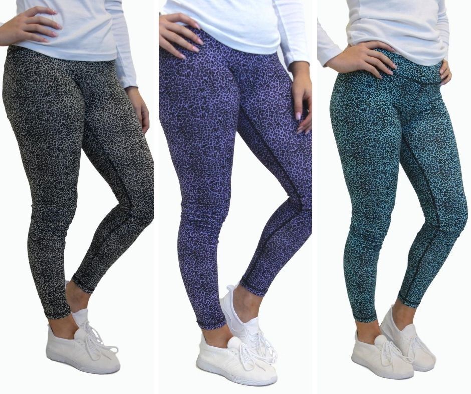 Ladies Leggings Yoga Activewear Leopard Print Black, Purple or