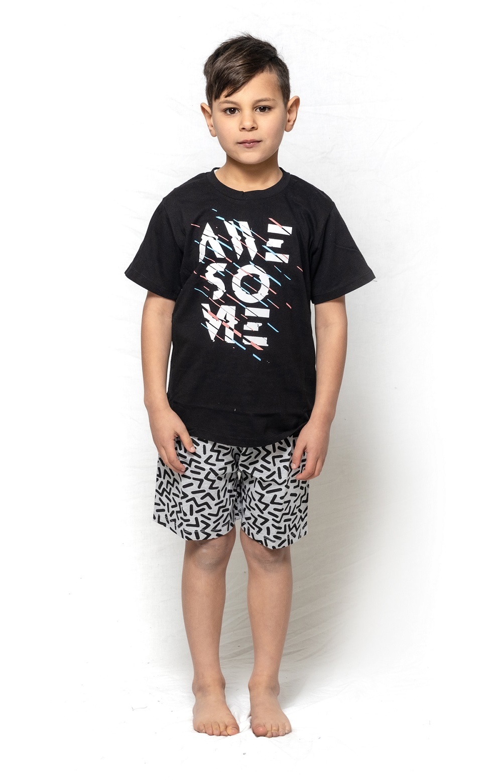 Boys PJS Sizes 8-14 Summer Cotton Short Sleeve Pyjamas Black Awesome