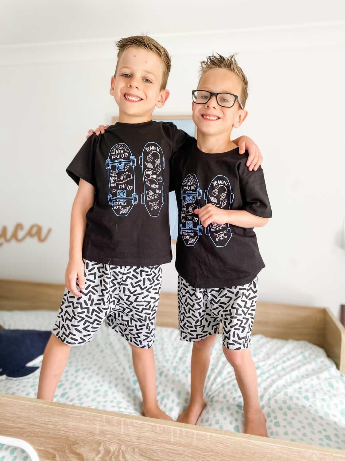 Boys Pjs Summer Short Sleeve Pyjamas Black Skateboard Ebay